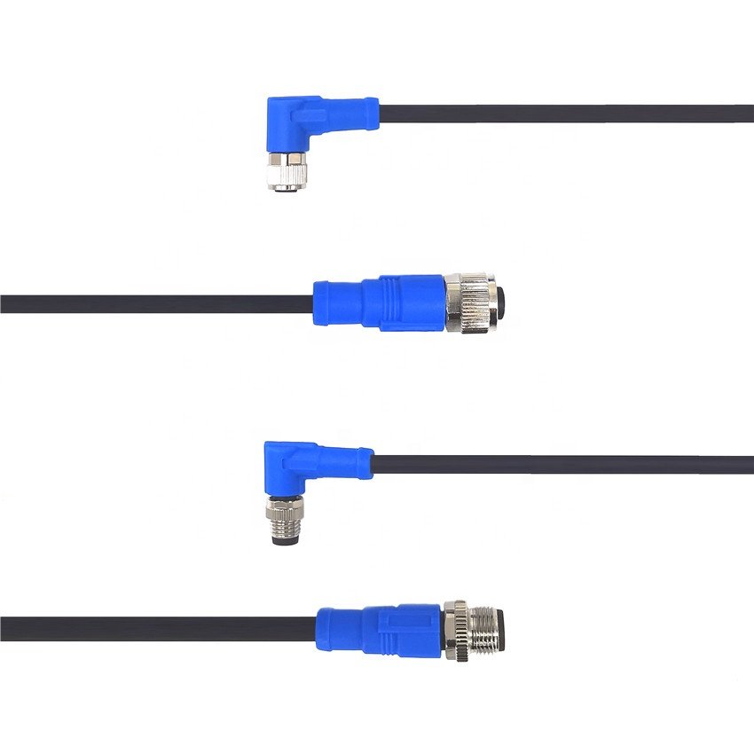 Manufacturer M12 Cable Connector IP67 Blue Plastic Molded Straight Length Copper Pin Optional PVC PUR RVV TPU Cable Tether