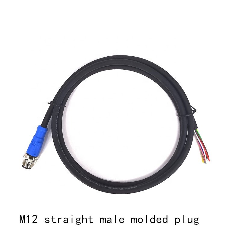 Manufacturer M12 Cable Connector IP67 Blue Plastic Molded Straight Length Copper Pin Optional PVC PUR RVV TPU Cable Tether