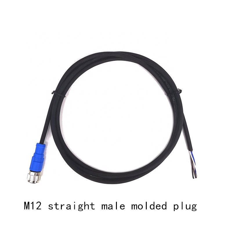 Manufacturer M12 Cable Connector IP67 Blue Plastic Molded Straight Length Copper Pin Optional PVC PUR RVV TPU Cable Tether