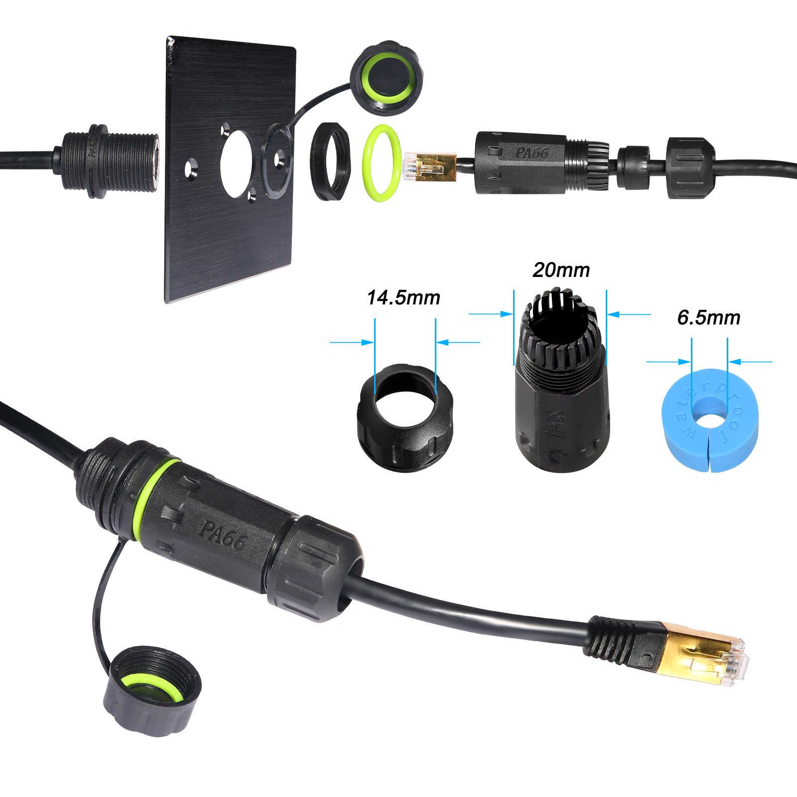 PRADYKOO M20 Network RJ45 8P IP68 CAT6 Waterproof connector Zinc Alloy Panel Type connector With Cable For Secure Connectivity