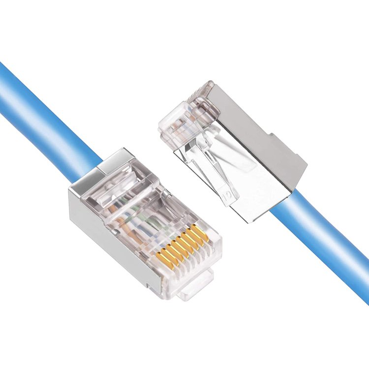 Shielded Keyston Jack Cat5e Connector Rj45 Modular Plug Rj45 Connector Gold Plate 3 Prong FTP CAT5 23AWG Silver OEM Male CN;GUA