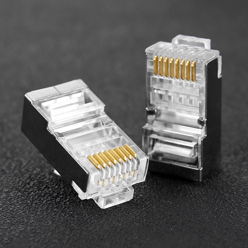 Shielded Keyston Jack Cat5e Connector Rj45 Modular Plug Rj45 Connector Gold Plate 3 Prong FTP CAT5 23AWG Silver OEM Male CN;GUA