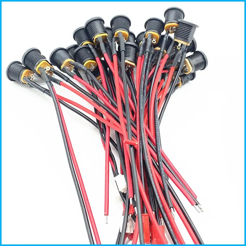 Female DC Threaded Barrel Jack Panel Adapter 5.5mm x 2.1mm Connector 18AWG Wire with Dustproof Plug for MP3 Phone Audio Video