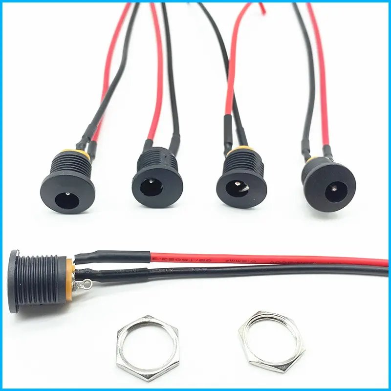 Female DC Threaded Barrel Jack Panel Adapter 5.5mm x 2.1mm Connector 18AWG Wire with Dustproof Plug for MP3 Phone Audio Video