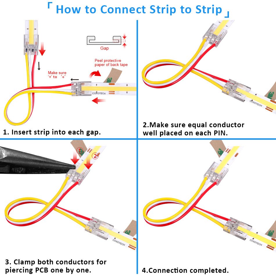 COXO cob led strip corner connectors 6mm 8mm 10mm 2 3 4 pin cob led strip connector