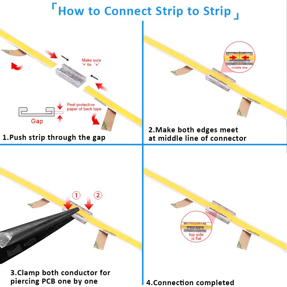 COXO cob led strip corner connectors 6mm 8mm 10mm 2 3 4 pin cob led strip connector