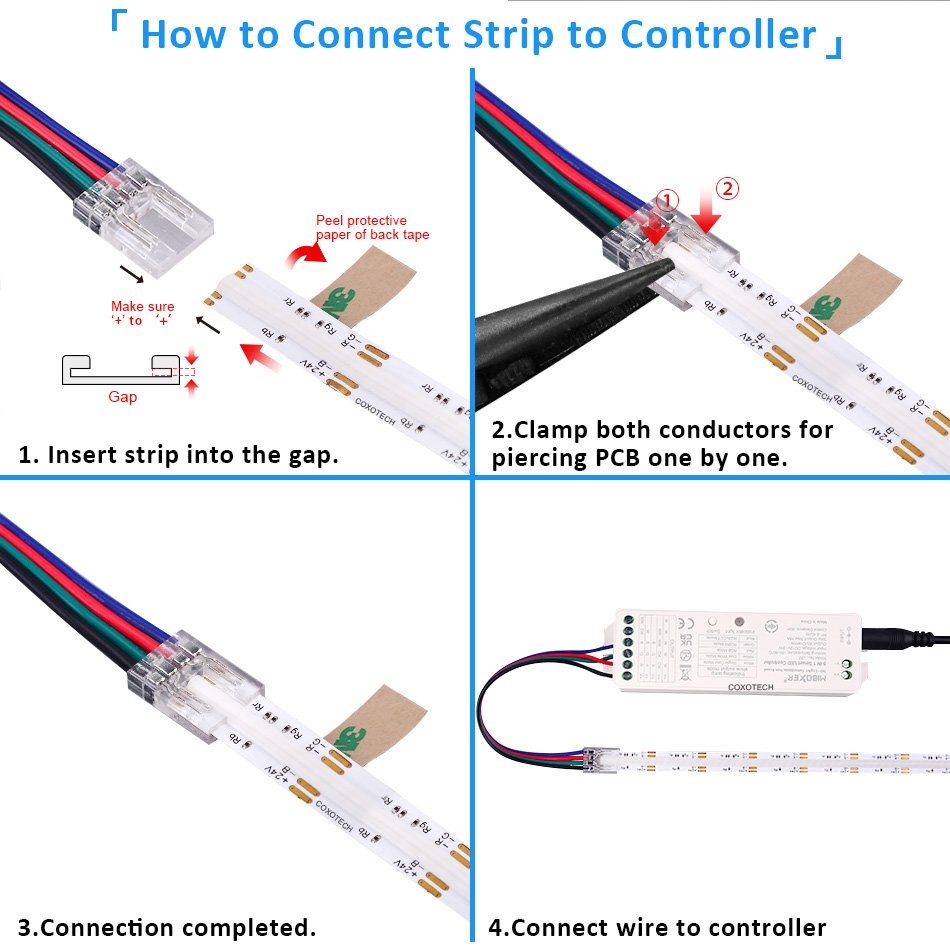 COXO cob led strip corner connectors 6mm 8mm 10mm 2 3 4 pin cob led strip connector