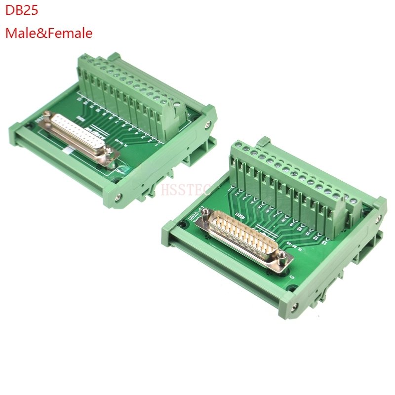 DB25 male/female socket to terminal block adapter pcb board D-SUB 25pin connector converter Din Rail Mounting