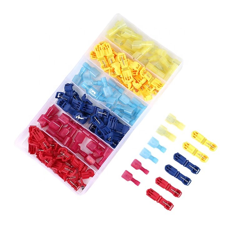 120PCS Electrical Nylon Fully Insulated Solderless T-Tap Quick Splice Lock Wire Male Spade Disconnects Terminals Connector Kit