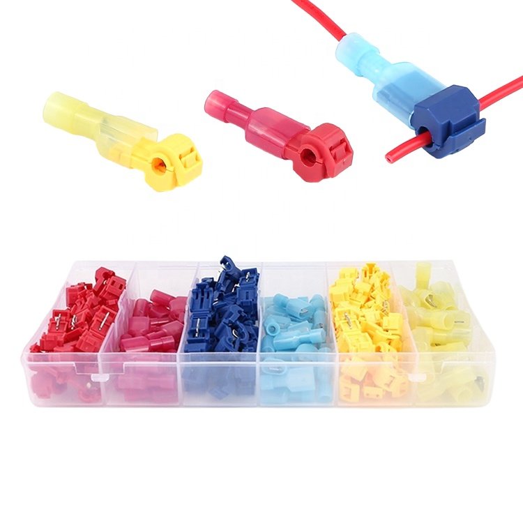 120PCS Electrical Nylon Fully Insulated Solderless T-Tap Quick Splice Lock Wire Male Spade Disconnects Terminals Connector Kit