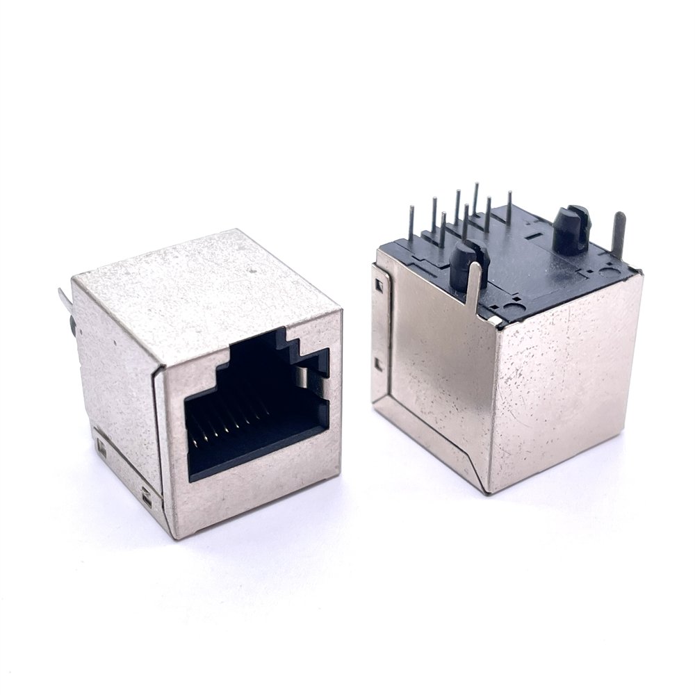 Soulin 1x1 Single Port No Led Metal Network Plug 8pin Jack Rj45 Female Connector 8p8c Ethernet Modular For PCB Board
