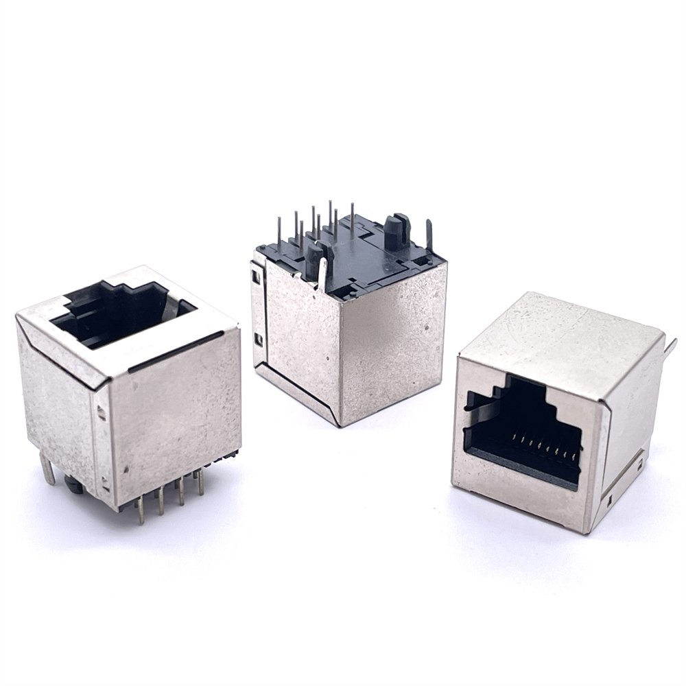 Soulin 1x1 Single Port No Led Metal Network Plug 8pin Jack Rj45 Female Connector 8p8c Ethernet Modular For PCB Board