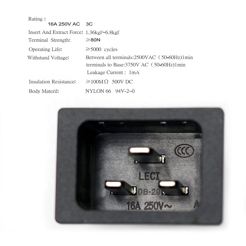 AC Inlet Power Socket IEC EN60320 C20 male Electrical Socket 16A 20A 250VAC Industrial Socket for PDU female connector