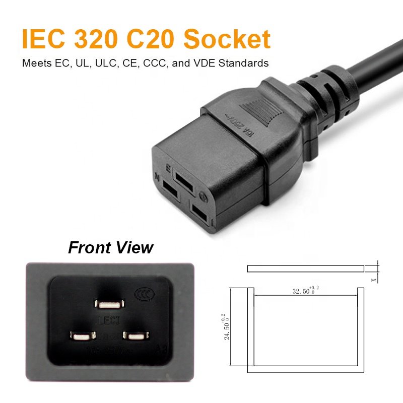 AC Inlet Power Socket IEC EN60320 C20 male Electrical Socket 16A 20A 250VAC Industrial Socket for PDU female connector