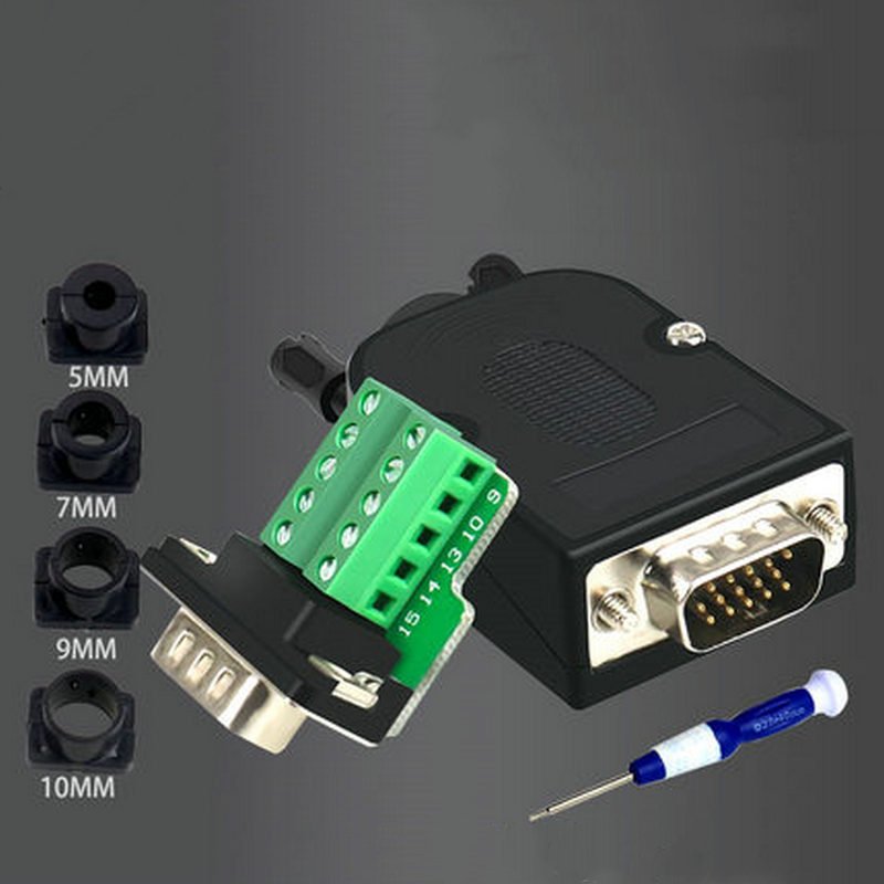NEW SALE VGA 3+9 3+6 male/female D-Sub 15pin plug breakout terminals screw type RS232 HDB15 connector adapter with plastic cover