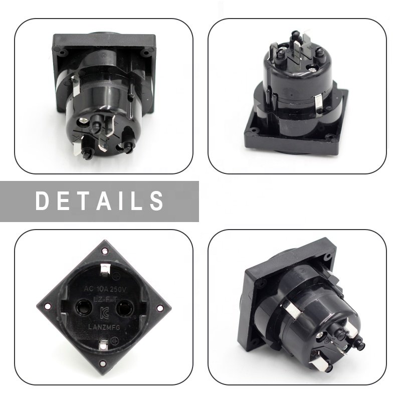 10A Korea EU 45 Degree Angle Power Socket Wall Screw Mounted Power Outlet Connectors