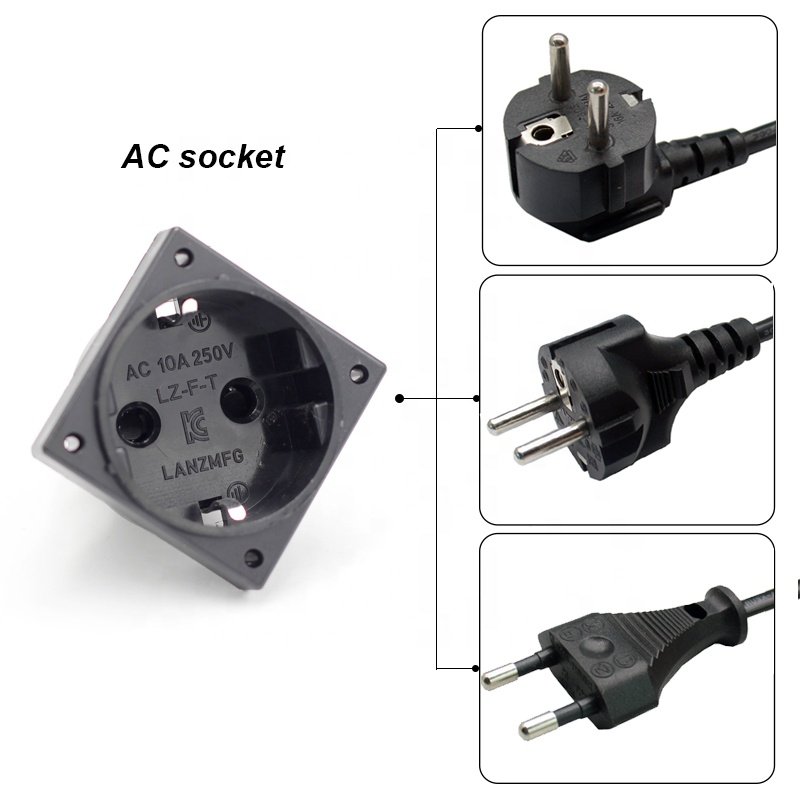 10A Korea EU 45 Degree Angle Power Socket Wall Screw Mounted Power Outlet Connectors