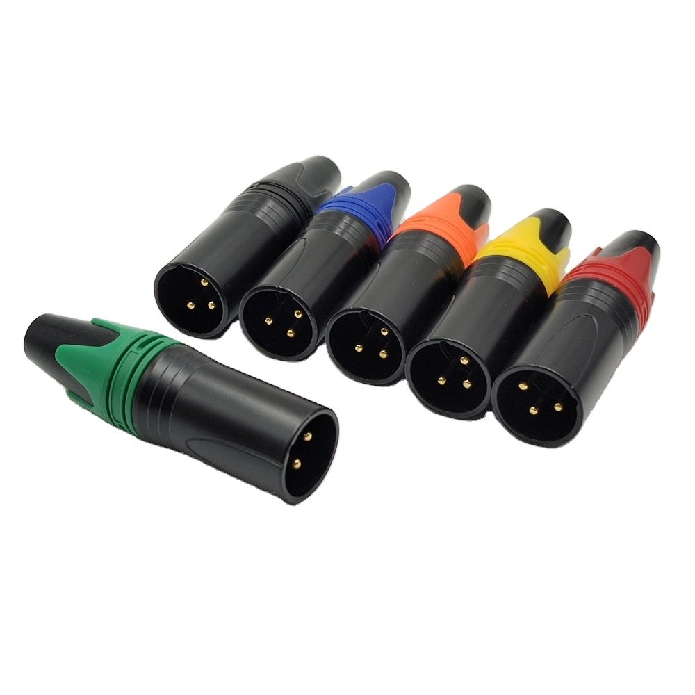 Metal XLR 3 pin Male Connector Colors Speaker Connector 3 Pole Male XLR Plug 3 pin Gold Plate Konektor Male 3 Pin XLR Connector