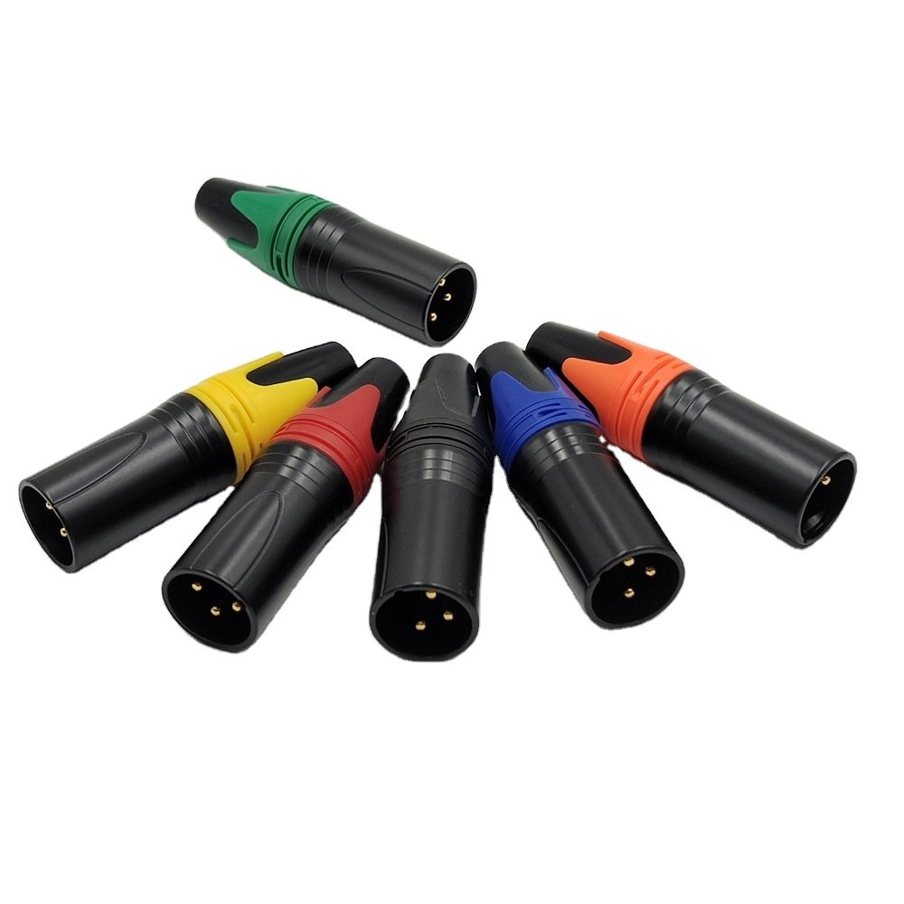 Metal XLR 3 pin Male Connector Colors Speaker Connector 3 Pole Male XLR Plug 3 pin Gold Plate Konektor Male 3 Pin XLR Connector