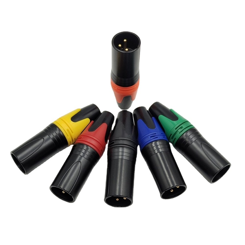 Metal XLR 3 pin Male Connector Colors Speaker Connector 3 Pole Male XLR Plug 3 pin Gold Plate Konektor Male 3 Pin XLR Connector