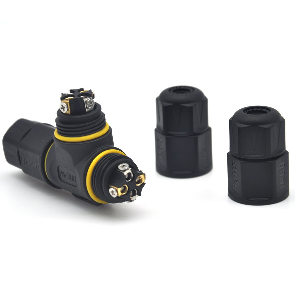 F type connector 3 Way 2 pin 3pin 4 Pin IP68 waterproof T type Tee connector