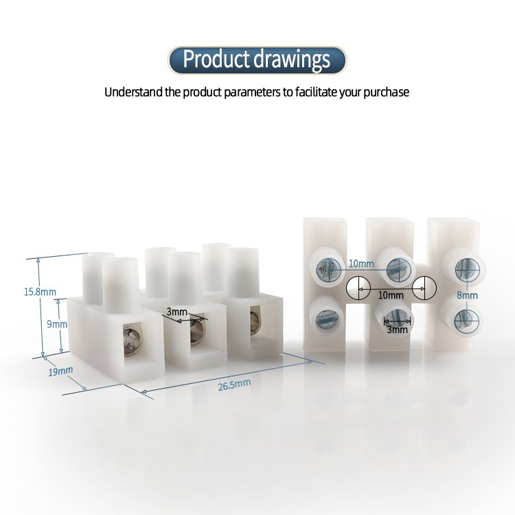 2 Pin PA10 PA Nylon Material Wire Cable Connector PA10 H Type Screw Terminal Cable Terminal Block