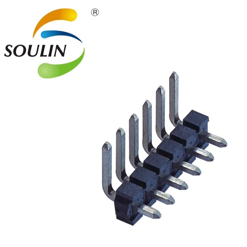 Soulin Custom 2.54mm Pitch Pin Header Waterproof Black Color Single/Dual Row Straight/Right Angle Socket Connector PCB