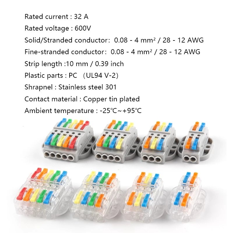 Boxed Universal Quick Electrical Wire Connector Butt Cable Connectors 2/3/4/5 Pin Compact M3 Screw Fixing Push-in Terminal Block