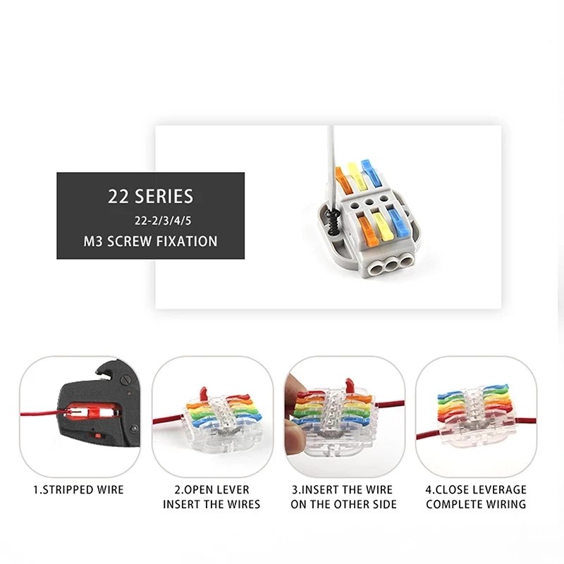 Boxed Universal Quick Electrical Wire Connector Butt Cable Connectors 2/3/4/5 Pin Compact M3 Screw Fixing Push-in Terminal Block