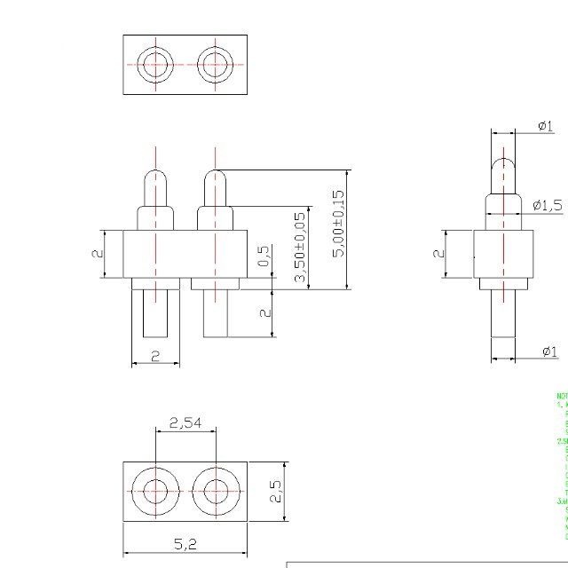 Plug in type 2 pin center distance 2.54mm male pogo pin connector