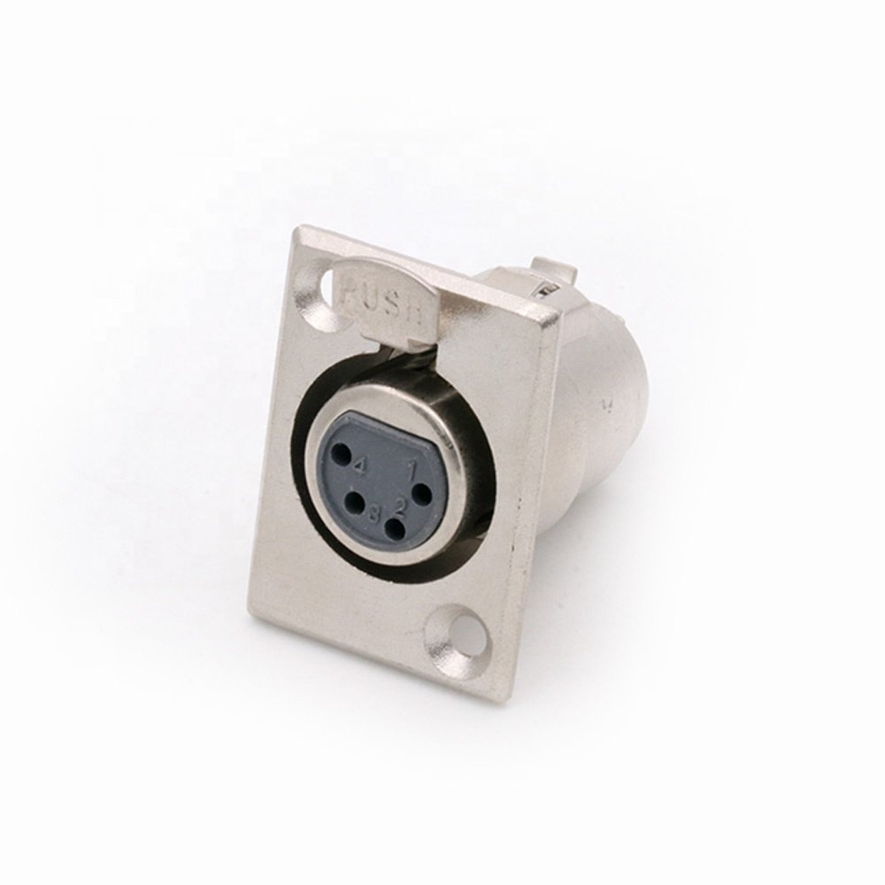 XLR Female Panel Mount Connector 4 PIN XLR Plug Metal Nickel Plated XLR Chassis Wholesales
