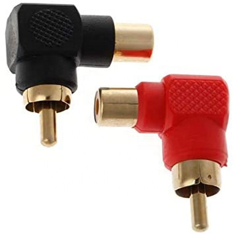 2 Pcs RCA Connector Plug Adapters Male to Female 90 Degree Right Angle M/F Gold Plated Connector
