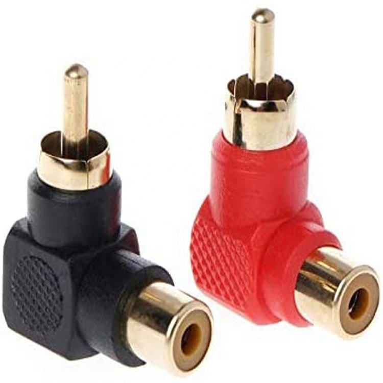2 Pcs RCA Connector Plug Adapters Male to Female 90 Degree Right Angle M/F Gold Plated Connector