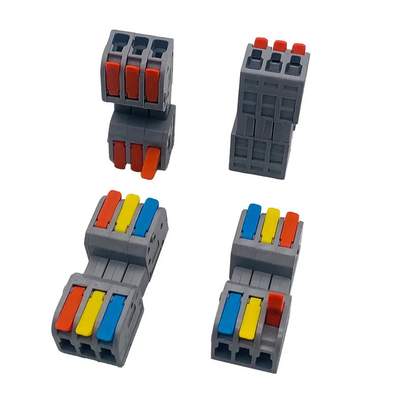 Factory supply fast install Connecting Cable Clamp 3 ways Terminal Block male female splice spring push lever Wire Connector