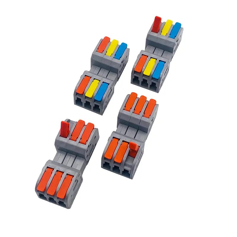 Factory supply fast install Connecting Cable Clamp 3 ways Terminal Block male female splice spring push lever Wire Connector