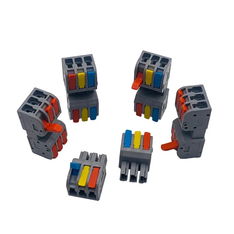 Factory supply fast install Connecting Cable Clamp 3 ways Terminal Block male female splice spring push lever Wire Connector