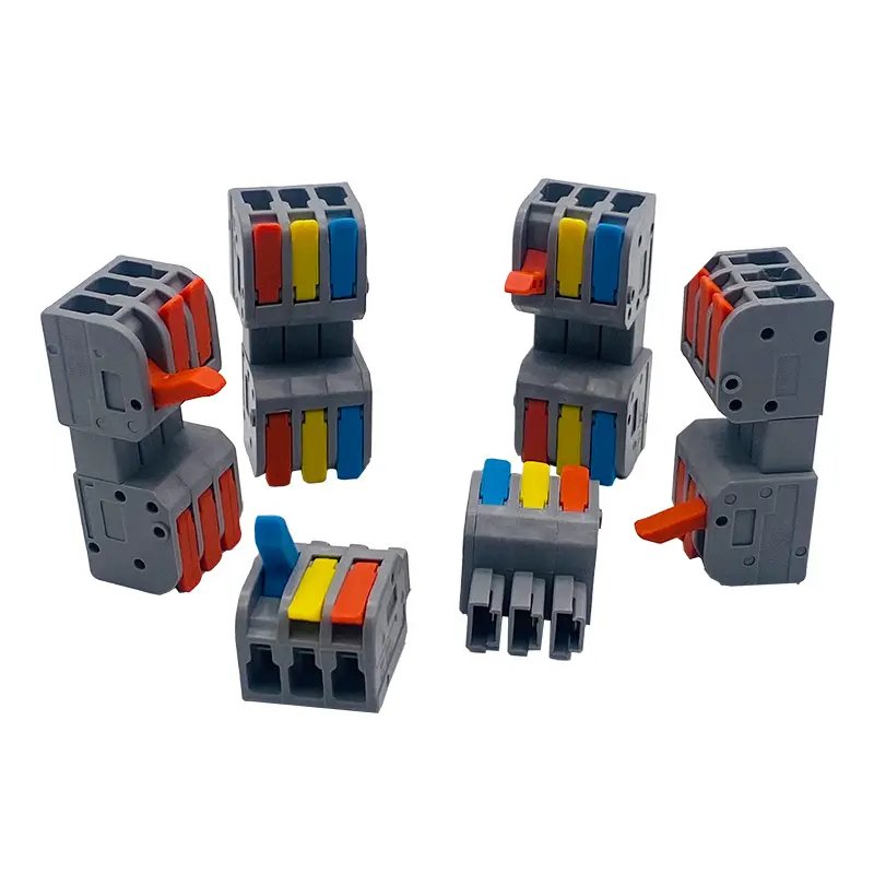 Factory supply fast install Connecting Cable Clamp 3 ways Terminal Block male female splice spring push lever Wire Connector