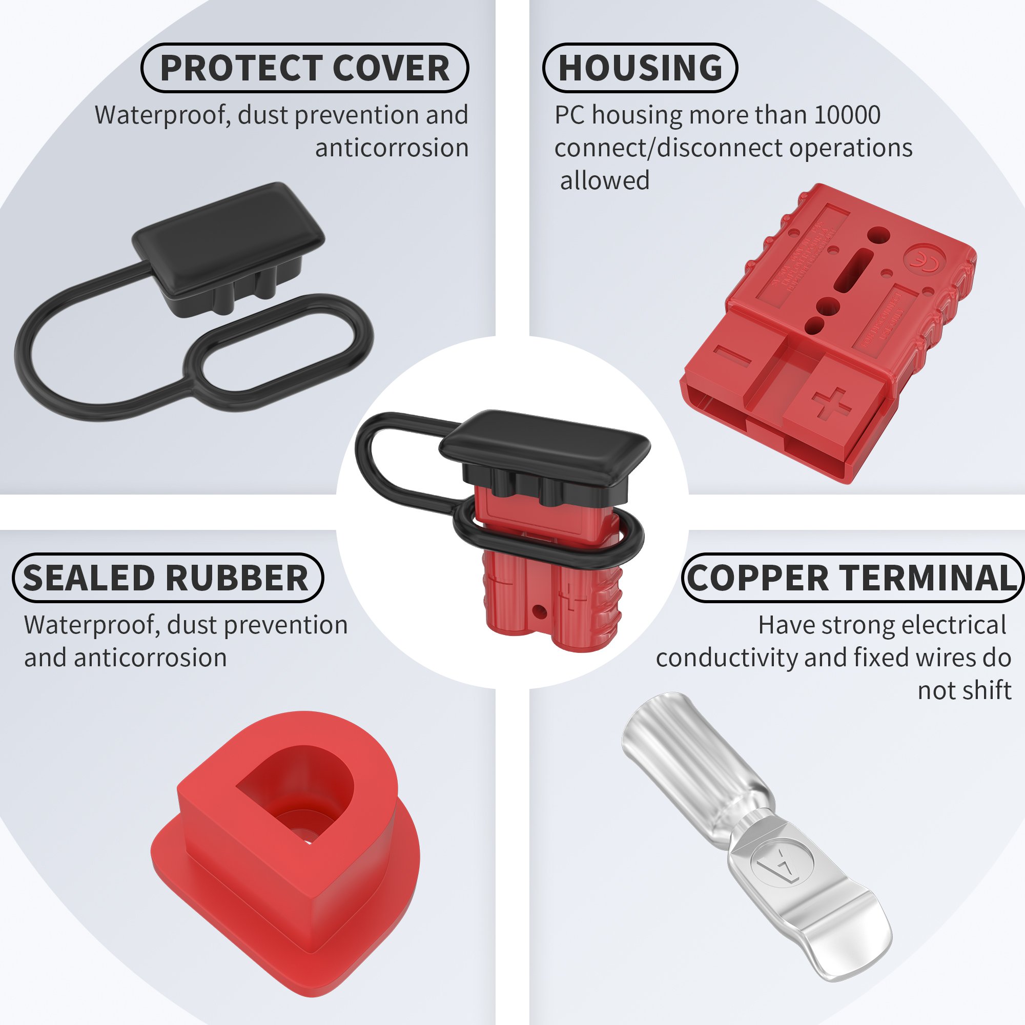 50 Amp Battery Connector Heavy Duty Battery Connector 6 to 12 Gauge Battery Charging Connector for Boat Marine Car Winch