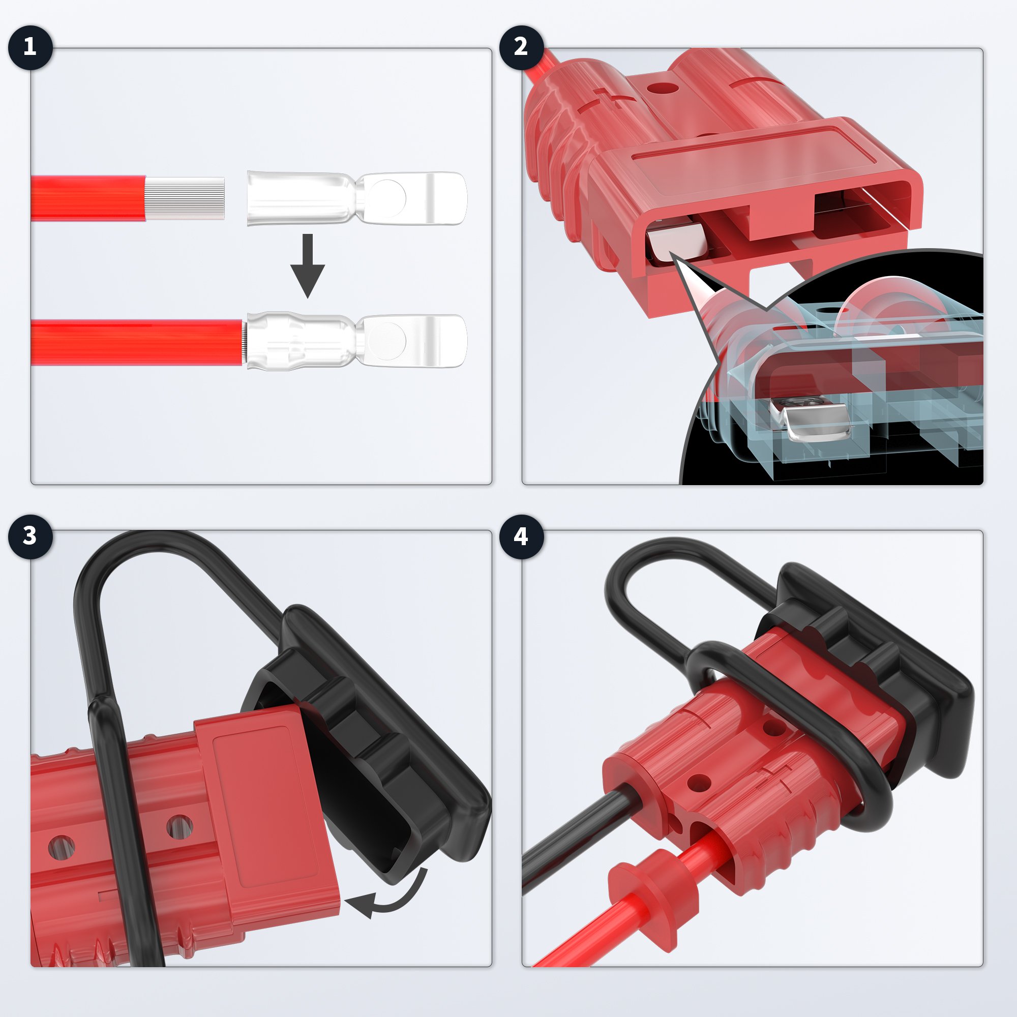 50 Amp Battery Connector Heavy Duty Battery Connector 6 to 12 Gauge Battery Charging Connector for Boat Marine Car Winch