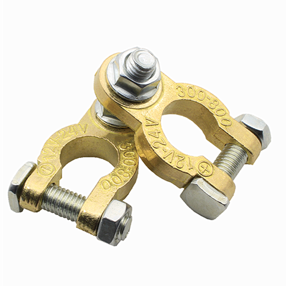 Brass Battery Terminal Connectors, Top Post Battery Terminals Clamp Set for Marine Car Boat RV Vehicles 1 Pair