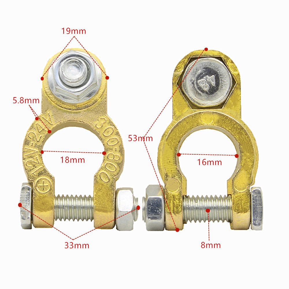 Brass Battery Terminal Connectors, Top Post Battery Terminals Clamp Set for Marine Car Boat RV Vehicles 1 Pair
