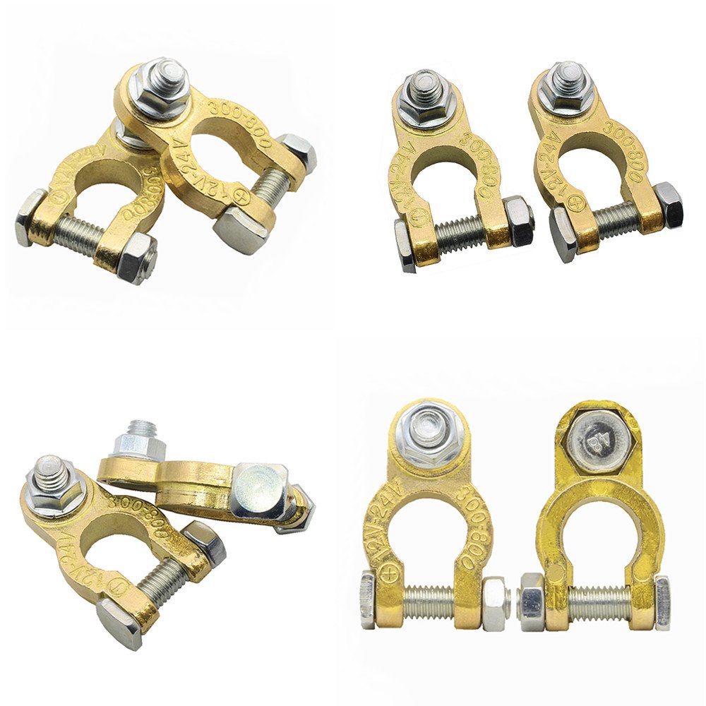 Brass Battery Terminal Connectors, Top Post Battery Terminals Clamp Set for Marine Car Boat RV Vehicles 1 Pair