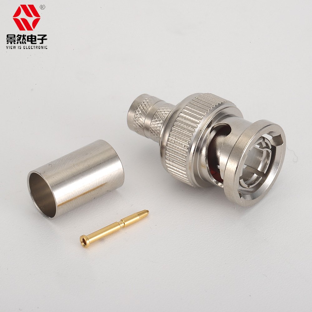 HOT SELLing rg6 bnc connector 75 Ohm Male Straight crimp all brass nickle plating BNC PLUG audio and video connector