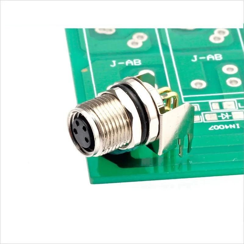 M8 angled female male back mount PCB socket bend 3 4 5 6 8 pins receptacle waterproof connector