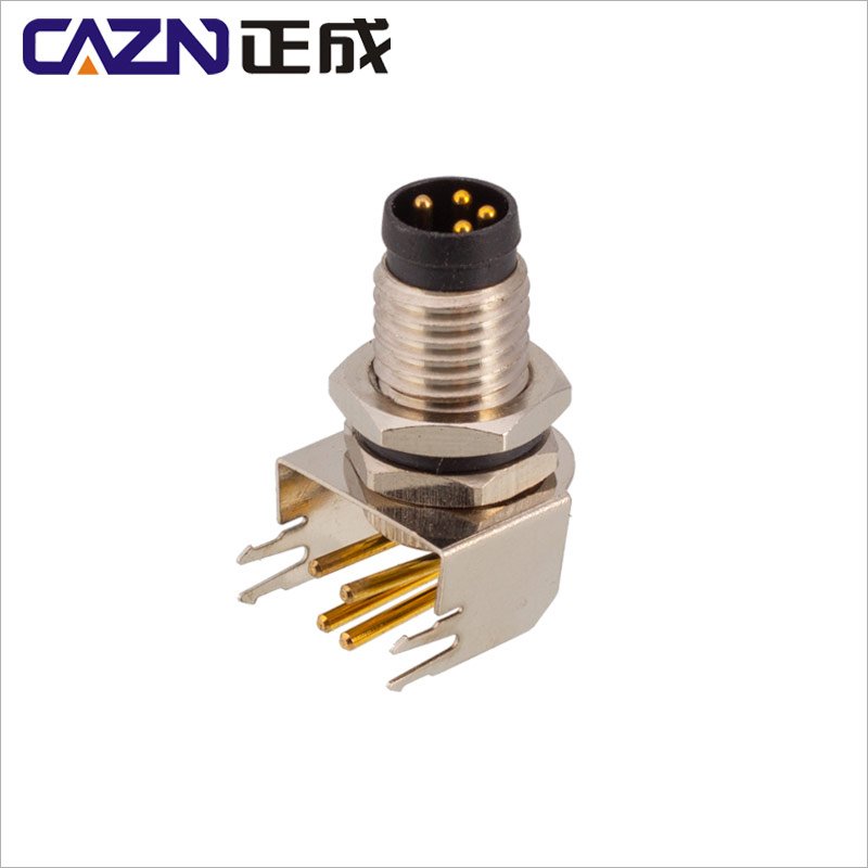 M8 angled female male back mount PCB socket bend 3 4 5 6 8 pins receptacle waterproof connector