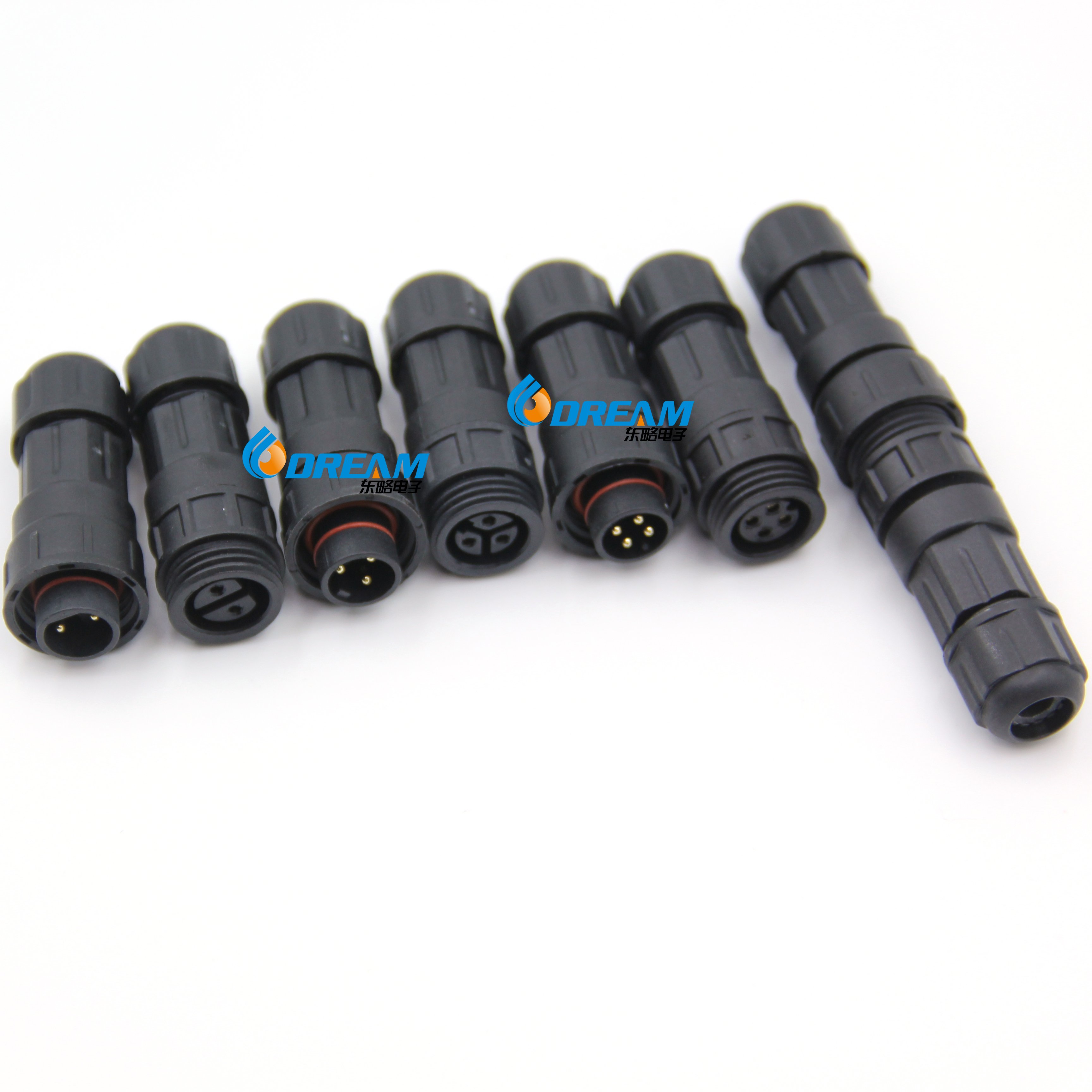 Factory IP68 Male Female Electric Lighting M20 UL ROHS 2 Pin T Type Solderless Contacts Waterproof Connector Plug