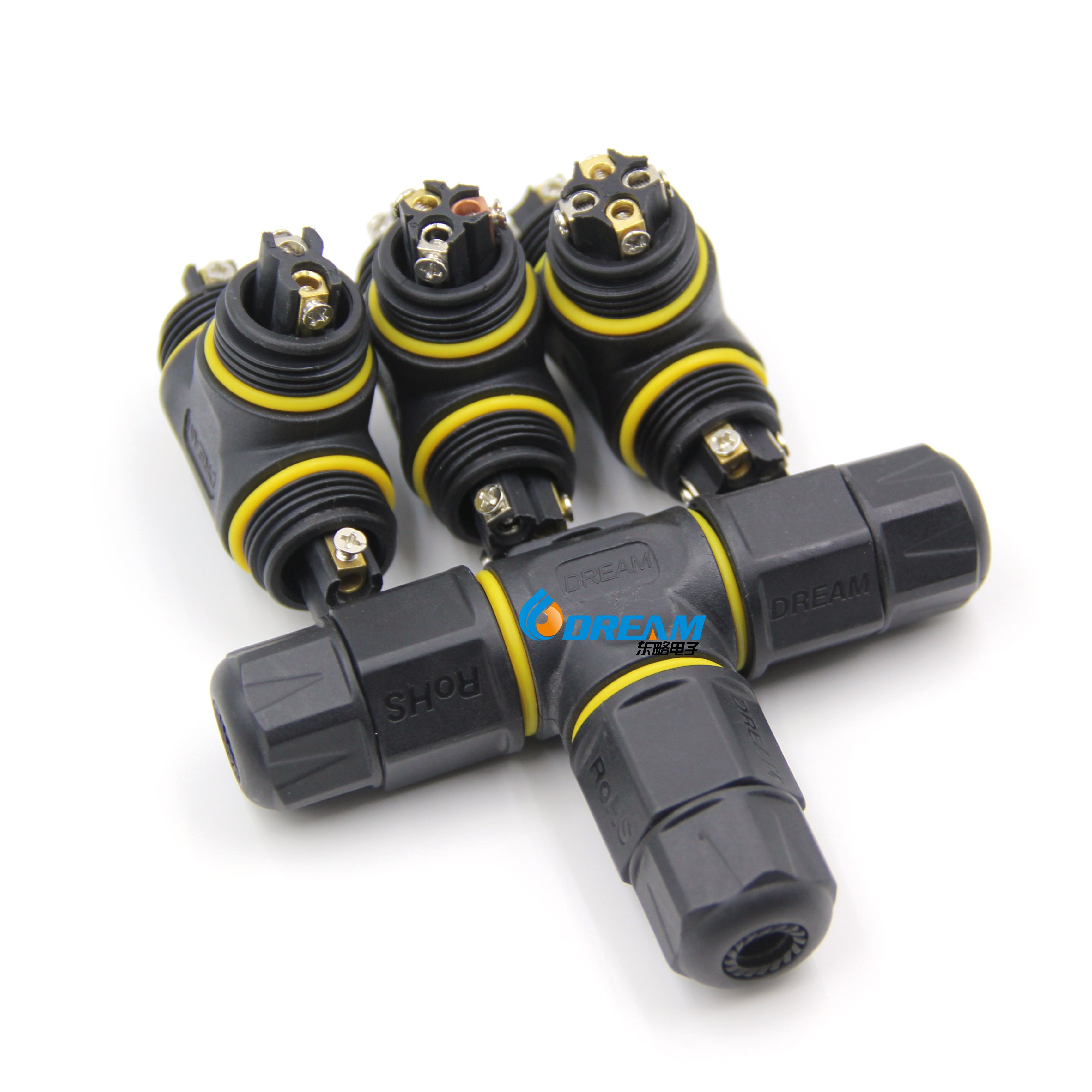 Factory IP68 Male Female Electric Lighting M20 UL ROHS 2 Pin T Type Solderless Contacts Waterproof Connector Plug
