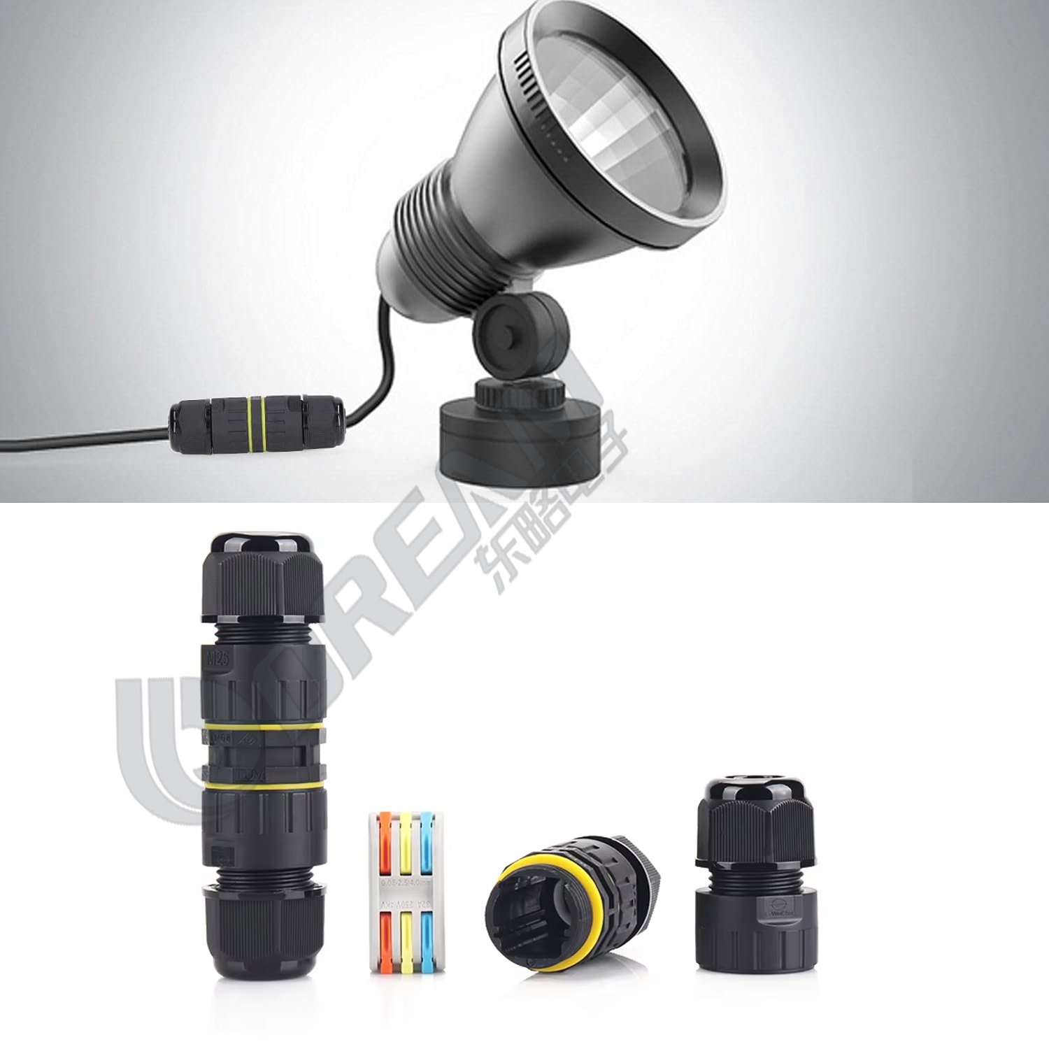 Factory IP68 Male Female Electric Lighting M20 UL ROHS 2 Pin T Type Solderless Contacts Waterproof Connector Plug