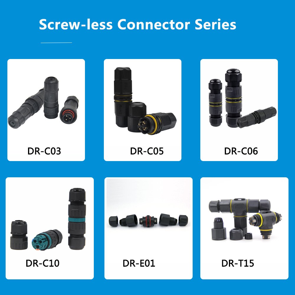 Factory IP68 Male Female Electric Lighting M20 UL ROHS 2 Pin T Type Solderless Contacts Waterproof Connector Plug