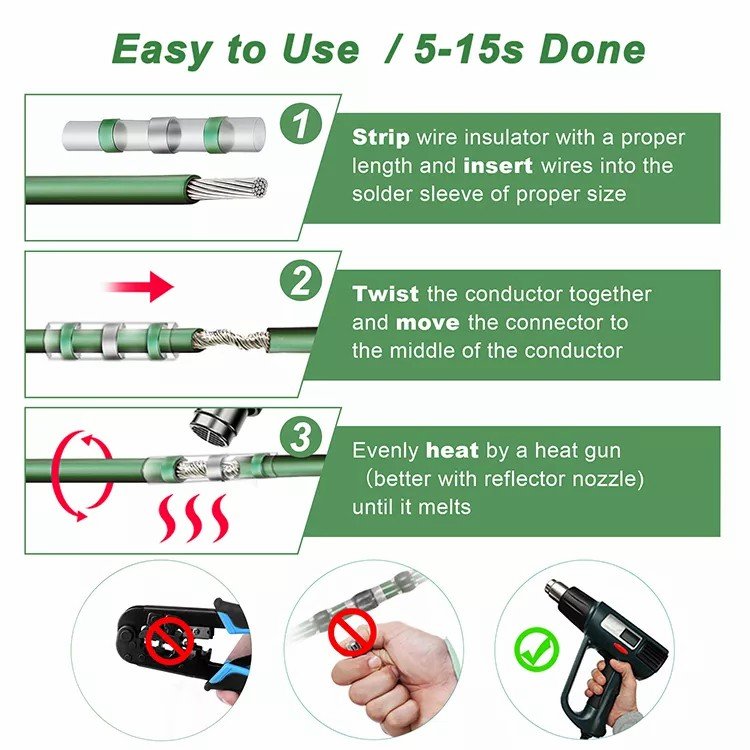 120PCS Factory Automotive Crimp Kit Insulated Waterproof Splice Solder Seal Heat Shrink Butt Sleeve Wire Connector Terminals